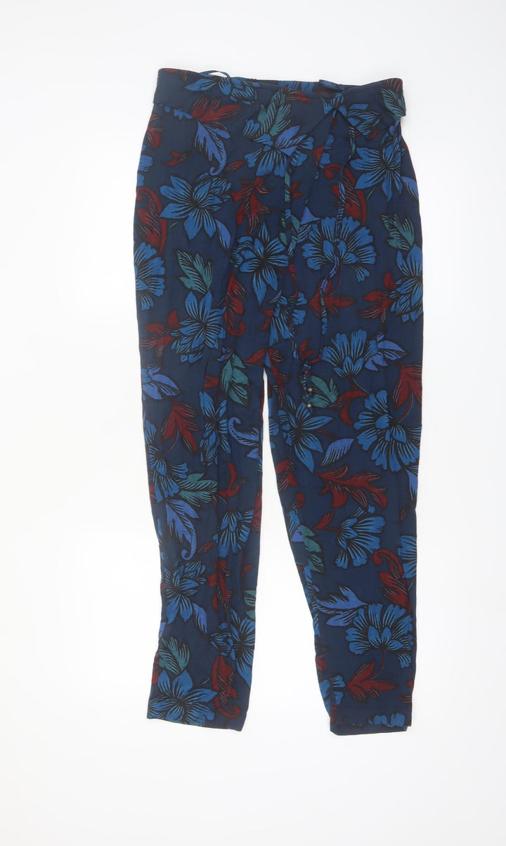 Monsoon Womens Blue Floral Viscose Tapered Trousers Size M