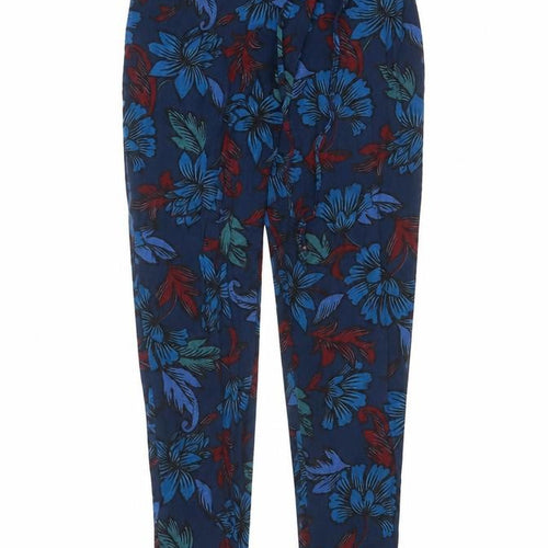 Monsoon Womens Blue Floral Viscose Tapered Trousers Size M