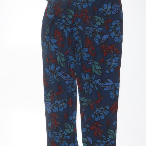 Monsoon Womens Blue Floral Viscose Tapered Trousers Size M