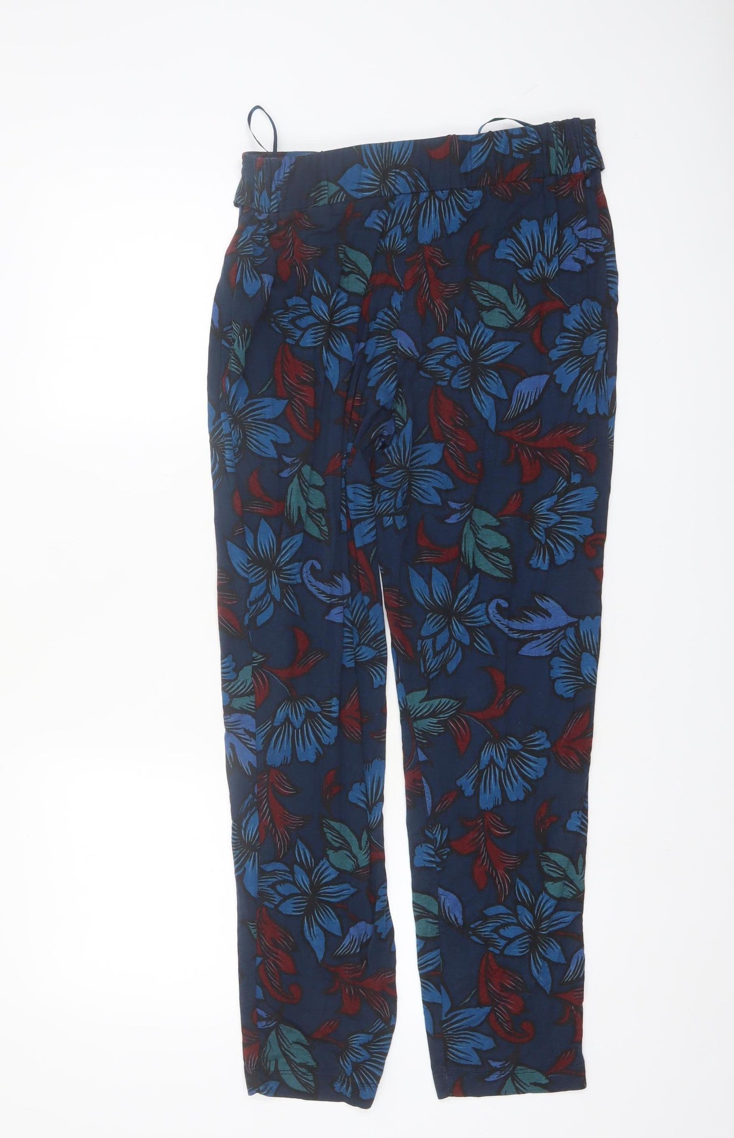 Monsoon Womens Blue Floral Viscose Tapered Trousers Size M