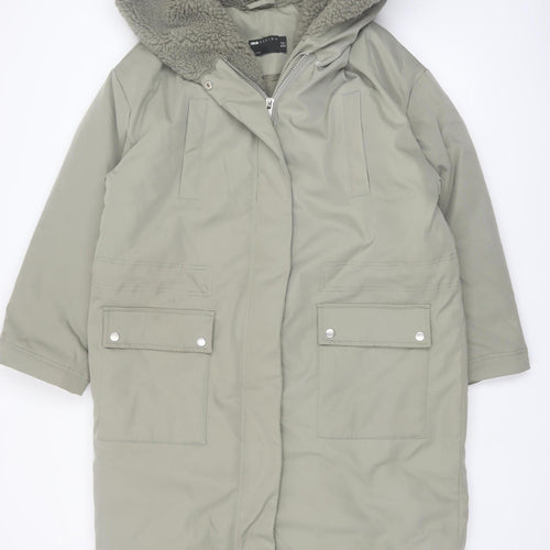 ASOS DESIGN Women’s Green Hooded Parka Coat Size 8 Long Lined