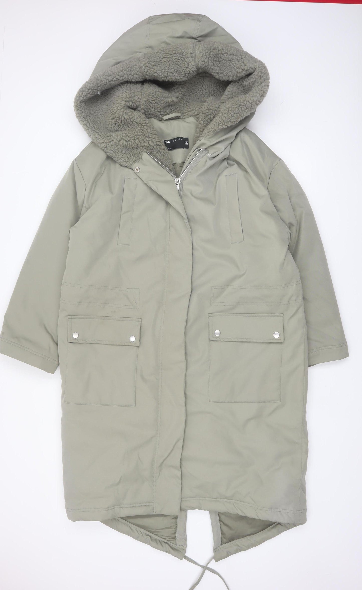 ASOS DESIGN Women’s Green Hooded Parka Coat Size 8 Long Lined
