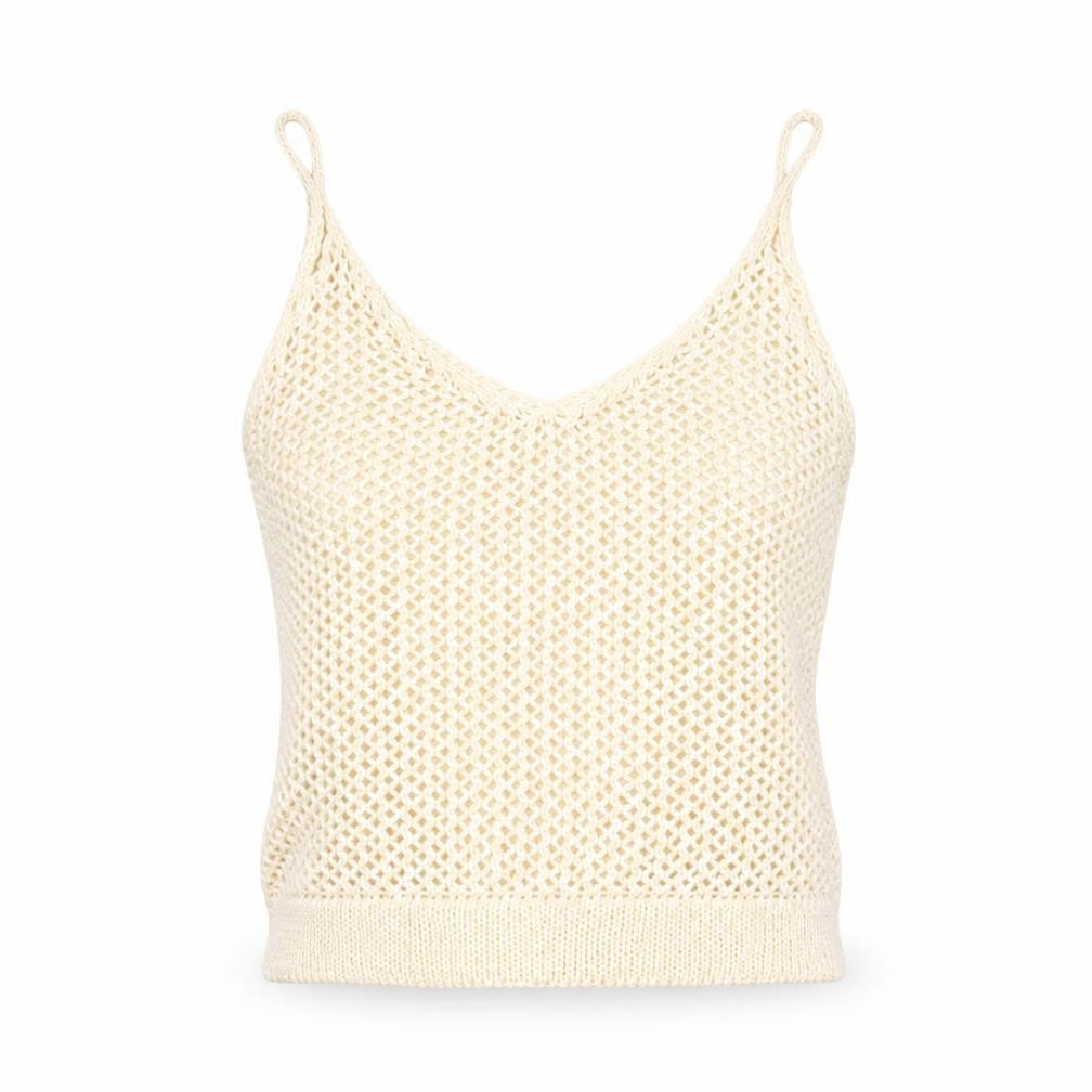 Front view of Mango Women’s Ivory Knit Camisole Tank Top, size UK 8