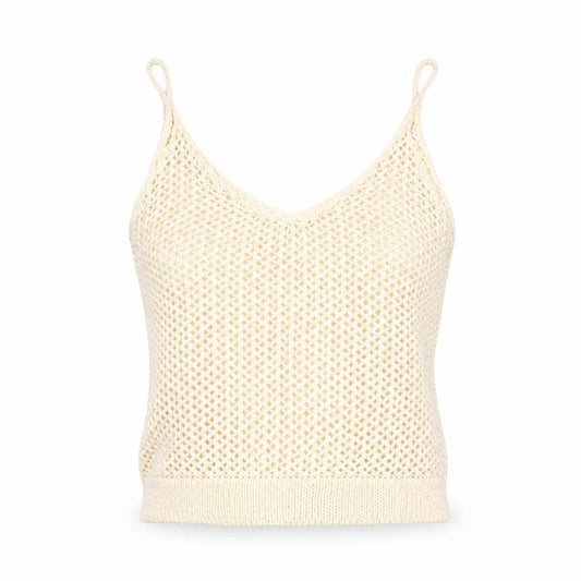Front view of Mango Women’s Ivory Knit Camisole Tank Top, size UK 8