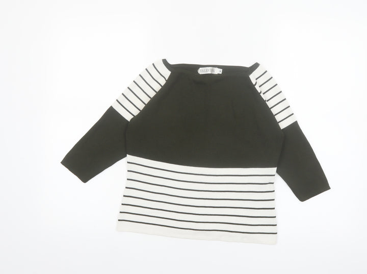 Valentina Womens Black Striped Boat Neck 3/4 Sleeve Knit Top M