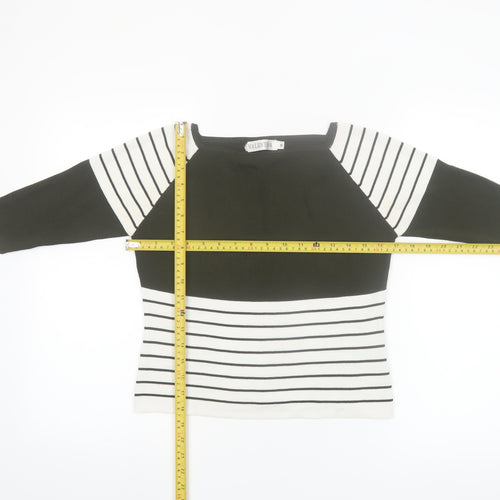 Valentina Womens Black Striped Boat Neck 3/4 Sleeve Knit Top M