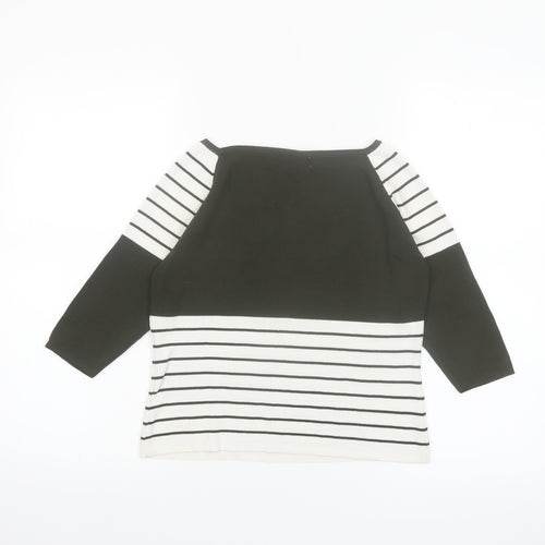 Valentina Womens Black Striped Boat Neck 3/4 Sleeve Knit Top M