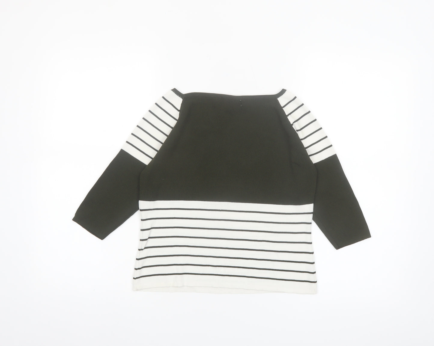 Valentina Womens Black Striped Boat Neck 3/4 Sleeve Knit Top M
