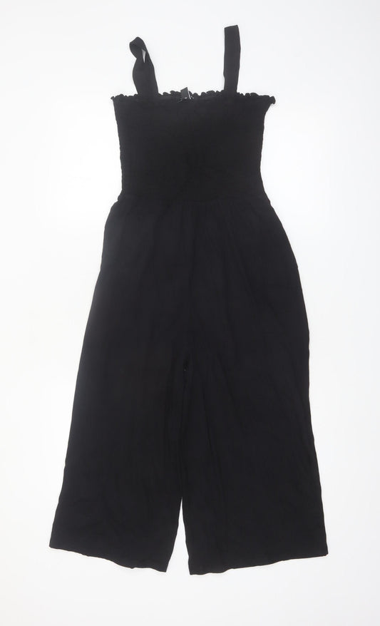 New Look Petite Women's Black Cotton Jumpsuit Size 10 Wide-Leg