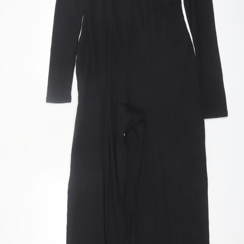 ASOS Design Women Black Long Sleeve Wide Leg Jumpsuit Size 14