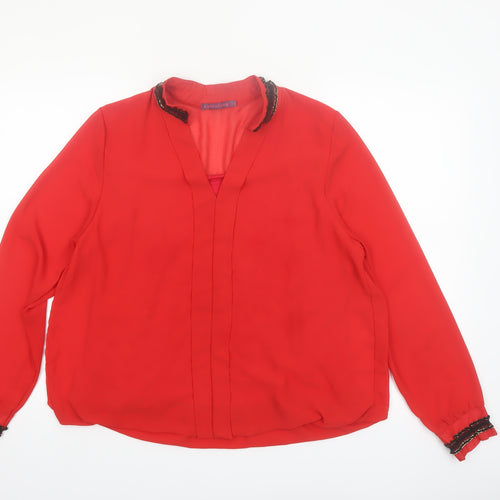 Kate & Pippa Women Red Long Sleeve V-Neck Tunic Blouse L