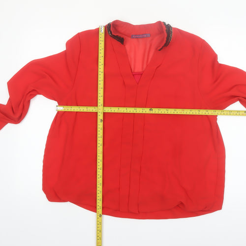Kate & Pippa Women Red Long Sleeve V-Neck Tunic Blouse L