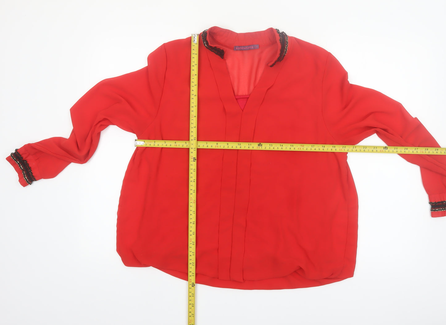 Kate & Pippa Women Red Long Sleeve V-Neck Tunic Blouse L