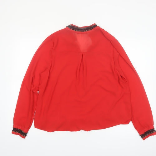Kate & Pippa Women Red Long Sleeve V-Neck Tunic Blouse L