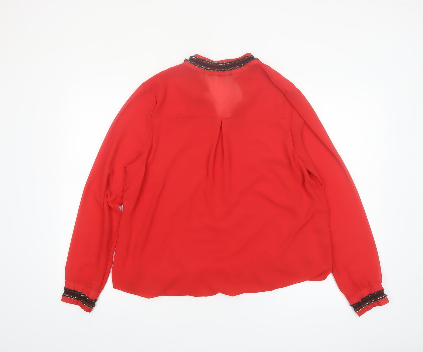 Kate & Pippa Women Red Long Sleeve V-Neck Tunic Blouse L