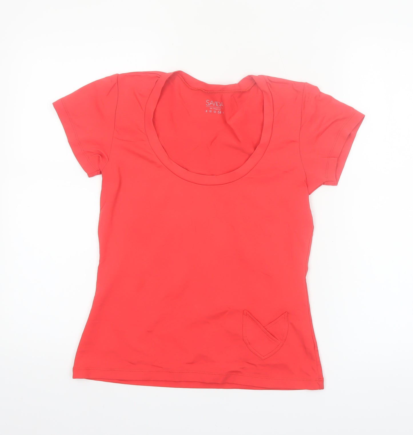 Savida Women's Red Slim Fit Short Sleeve Scoop Neck T-Shirt Size 14