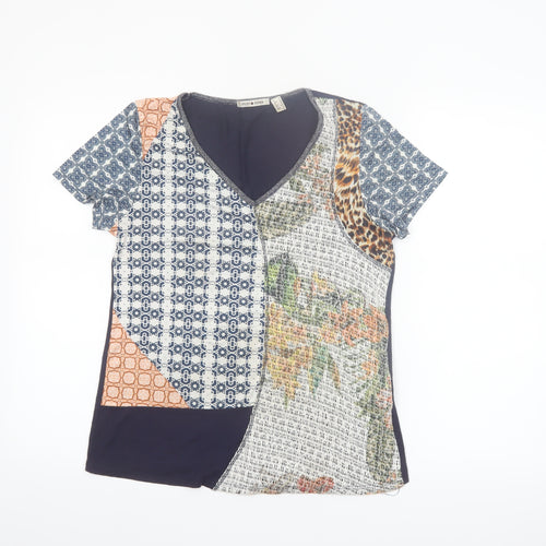 Punt Roma Women's Multicoloured Patchwork V-Neck Short Sleeve T-Shirt Size S