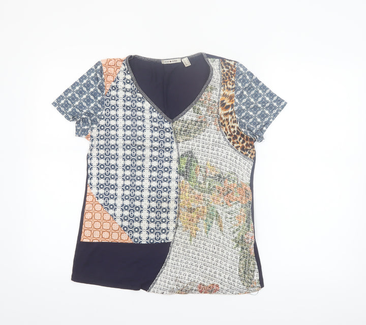 Punt Roma Women's Multicoloured Patchwork V-Neck Short Sleeve T-Shirt Size S