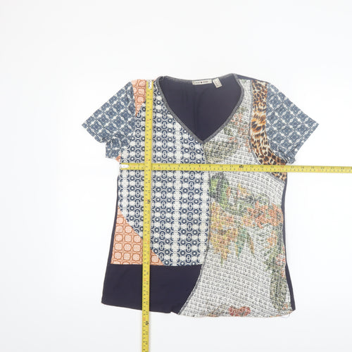 Punt Roma Women's Multicoloured Patchwork V-Neck Short Sleeve T-Shirt Size S