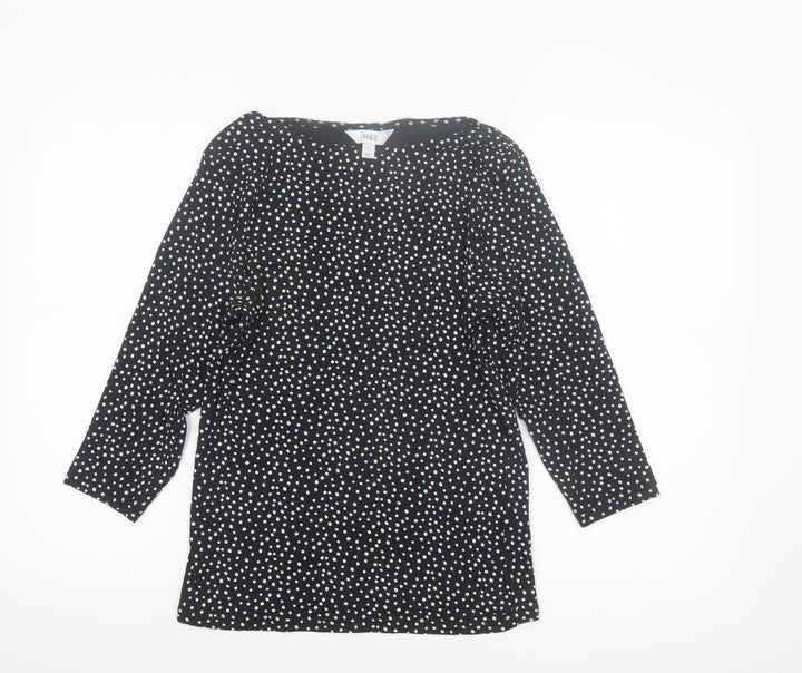Marks and Spencer Womens Black Polka Dot Cotton Tunic Blouse Size 12