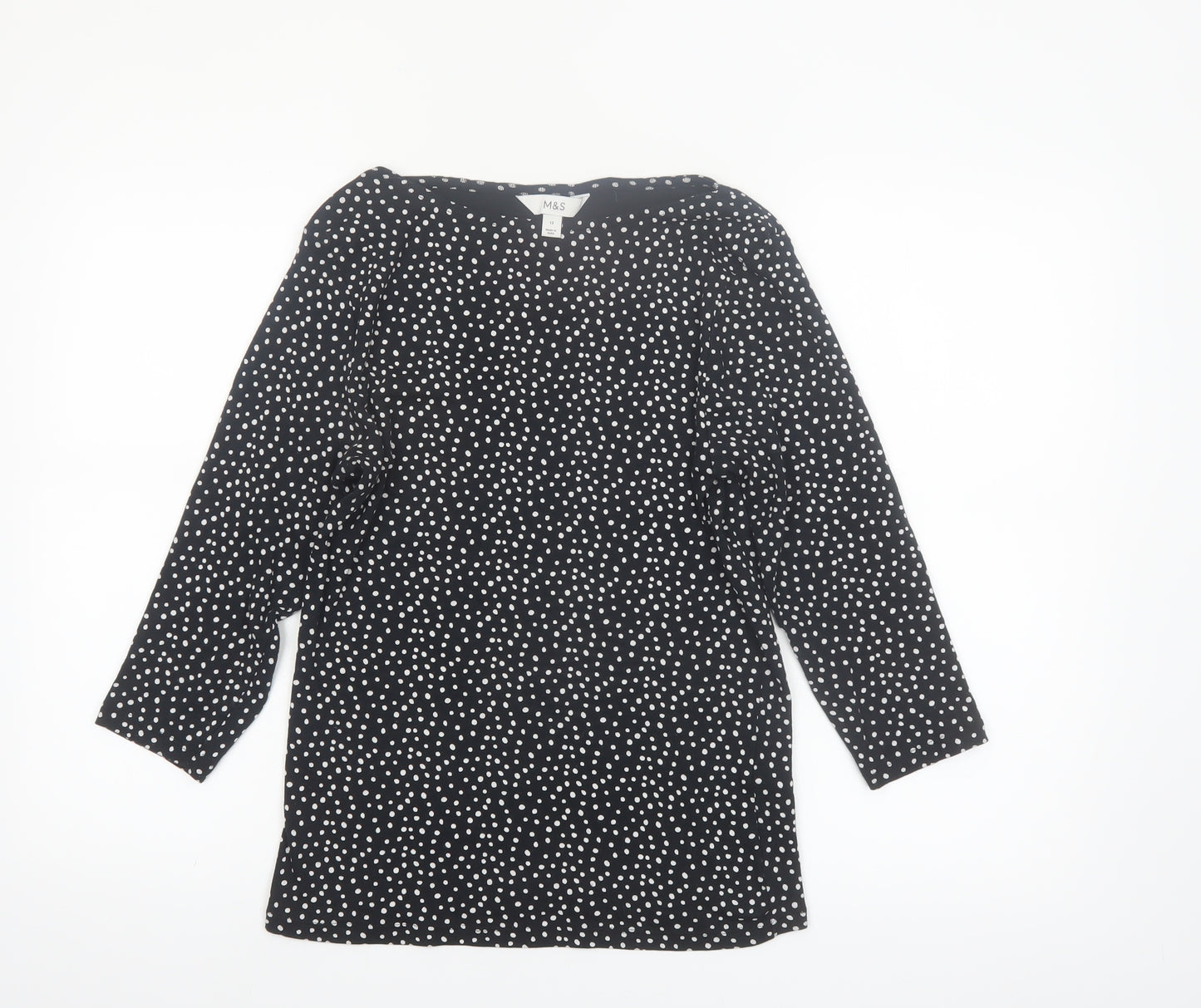 Marks and Spencer Womens Black Polka Dot Cotton Tunic Blouse Size 12