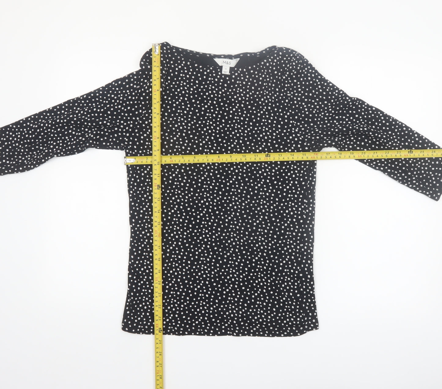 Marks and Spencer Womens Black Polka Dot Cotton Tunic Blouse Size 12