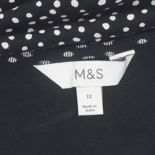 Marks and Spencer Womens Black Polka Dot Cotton Tunic Blouse Size 12
