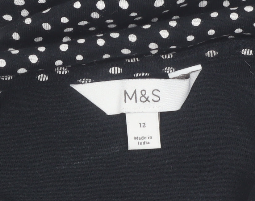 Marks and Spencer Womens Black Polka Dot Cotton Tunic Blouse Size 12