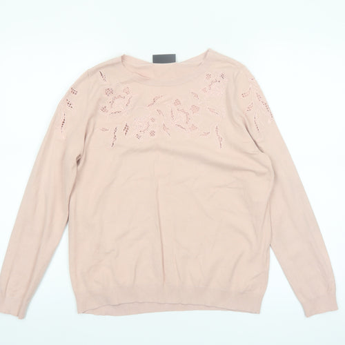 Wallis Women Pink Floral Embroidered Knit Pullover Jumper UK 12