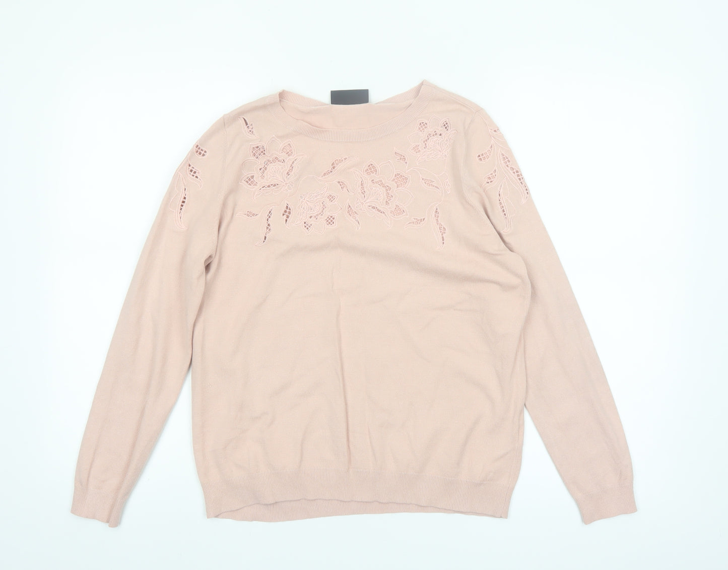 Wallis Women Pink Floral Embroidered Knit Pullover Jumper UK 12