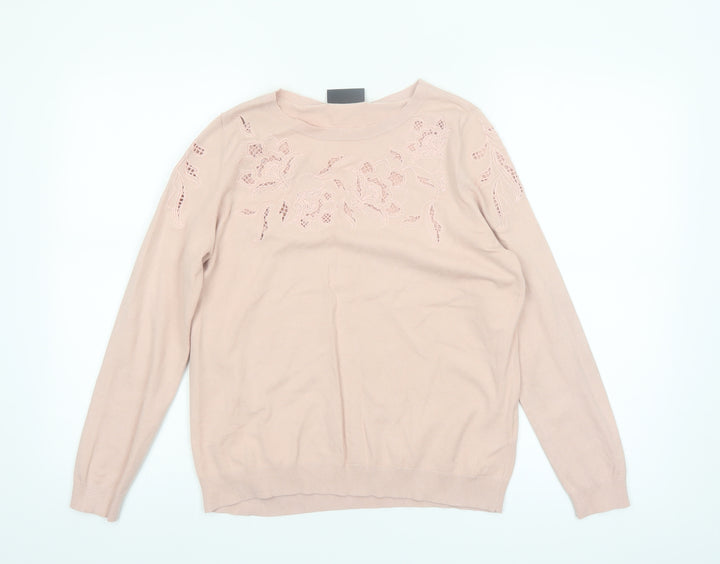 Wallis Women Pink Floral Embroidered Knit Pullover Jumper UK 12