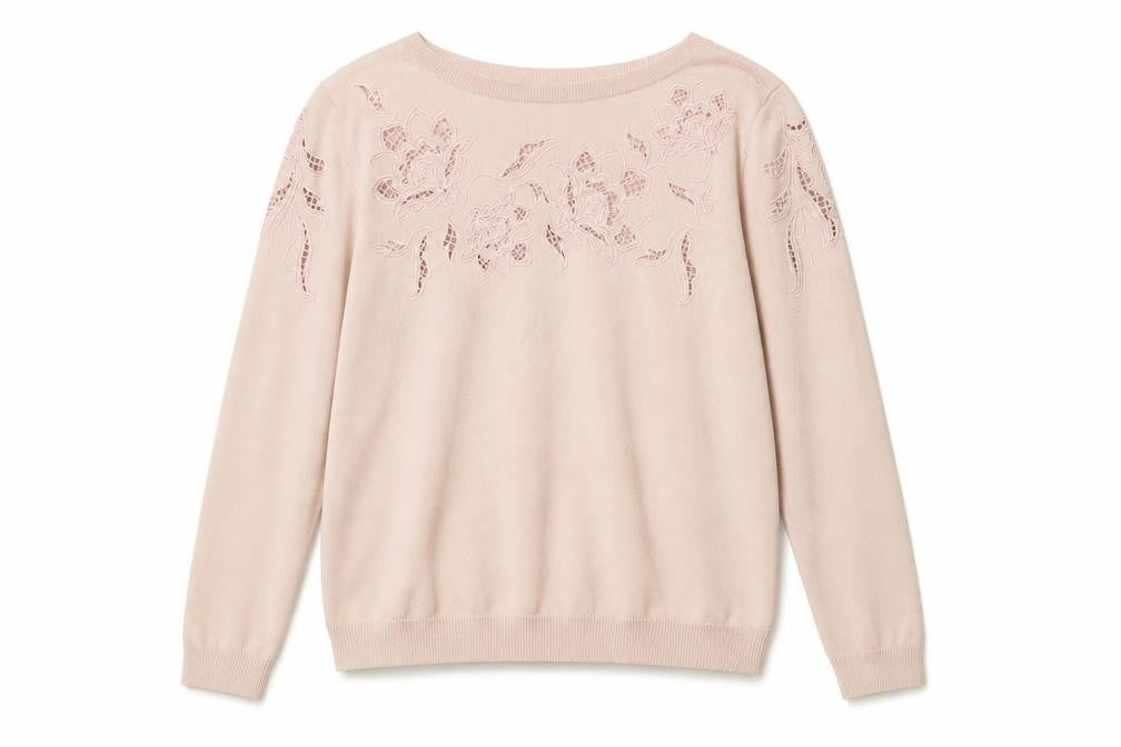 Wallis Women Pink Floral Embroidered Knit Pullover Jumper UK 12