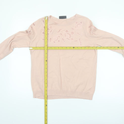 Wallis Women Pink Floral Embroidered Knit Pullover Jumper UK 12