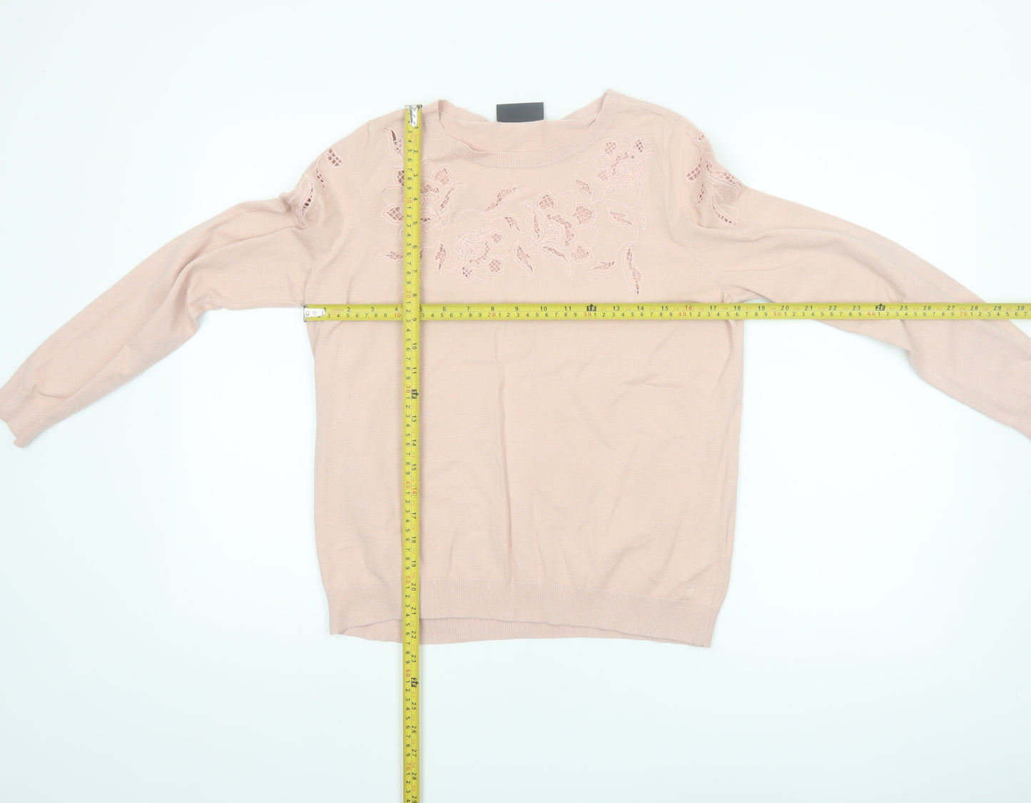 Wallis Women Pink Floral Embroidered Knit Pullover Jumper UK 12