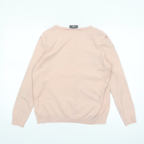 Wallis Women Pink Floral Embroidered Knit Pullover Jumper UK 12