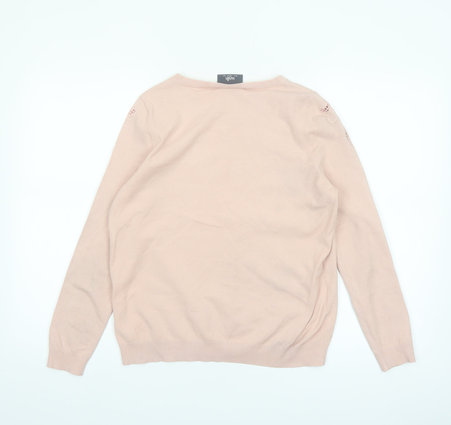 Wallis Women Pink Floral Embroidered Knit Pullover Jumper UK 12