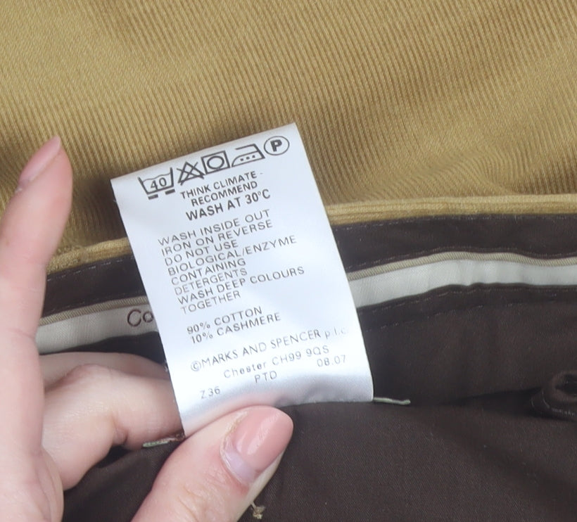 Marks and Spencer Men’s Beige Chino Trousers 38W 31L Cotton Cashmere