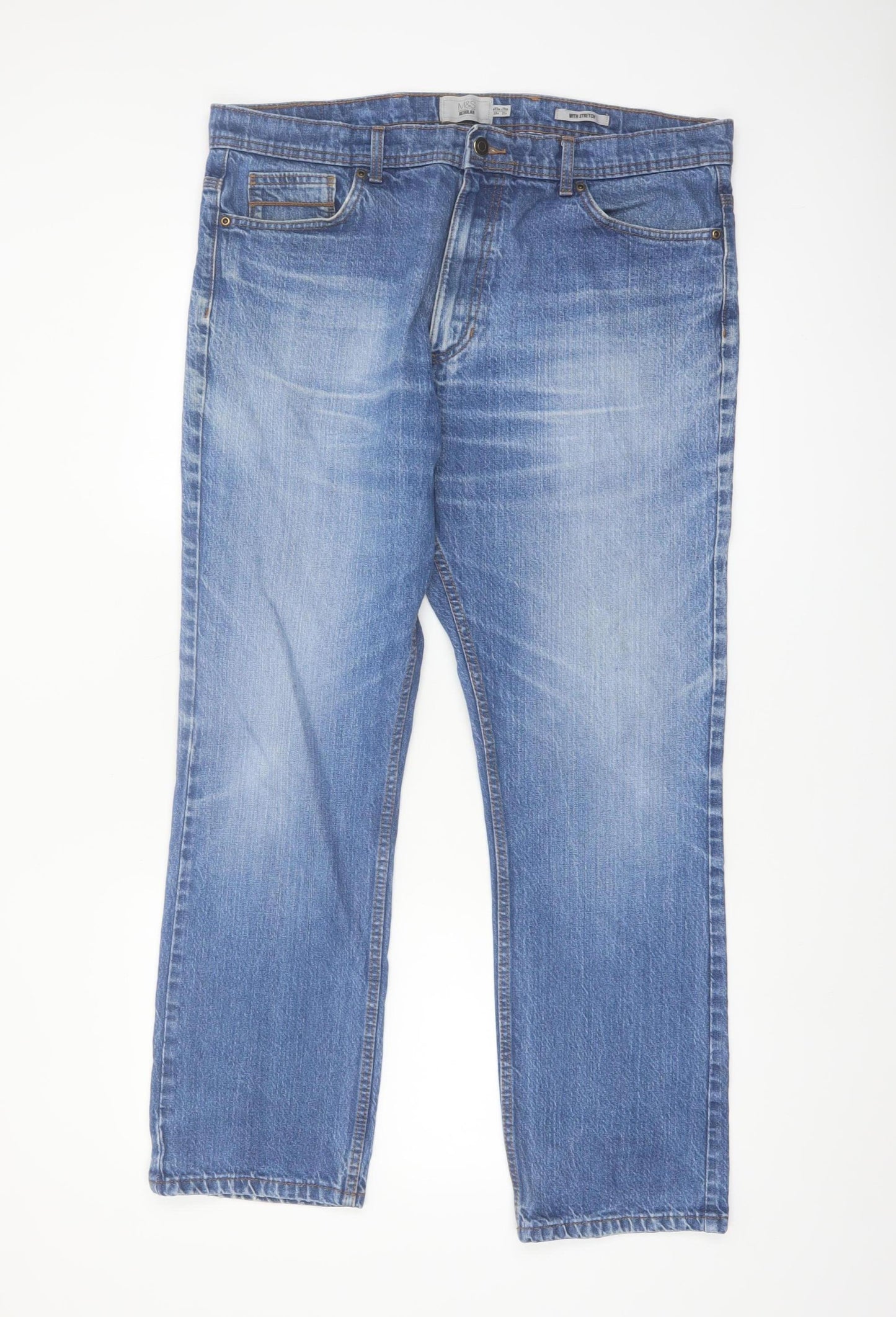 Marks and Spencer Men's Blue Regular Fit Straight Leg Denim Jeans 38W 31L