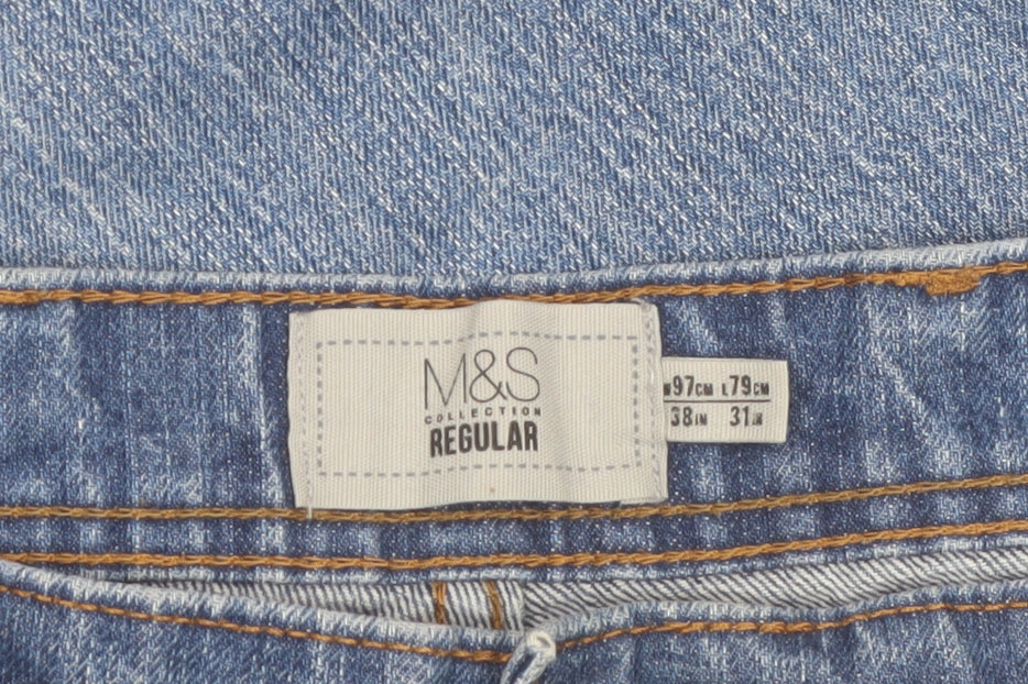 Marks and Spencer Men's Blue Regular Fit Straight Leg Denim Jeans 38W 31L