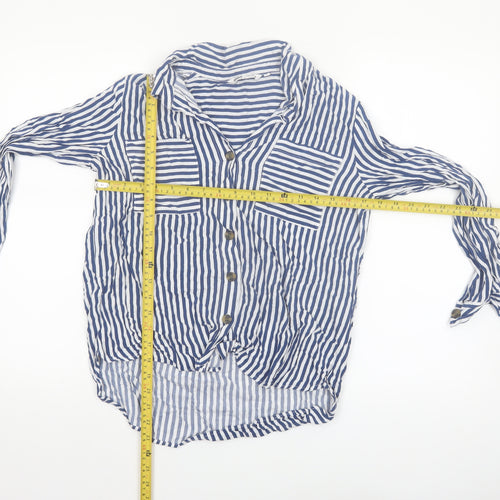ONLY Women Blue Striped Button-Up Shirt M Viscose Long Sleeve