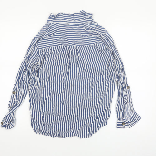 ONLY Women Blue Striped Button-Up Shirt M Viscose Long Sleeve
