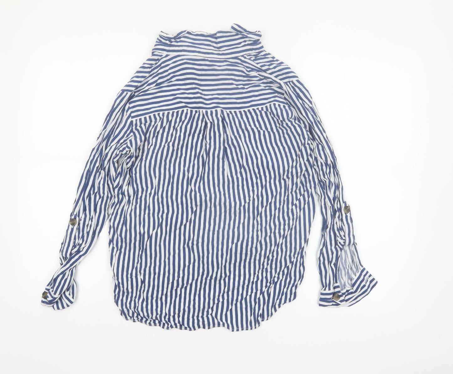 ONLY Women Blue Striped Button-Up Shirt M Viscose Long Sleeve