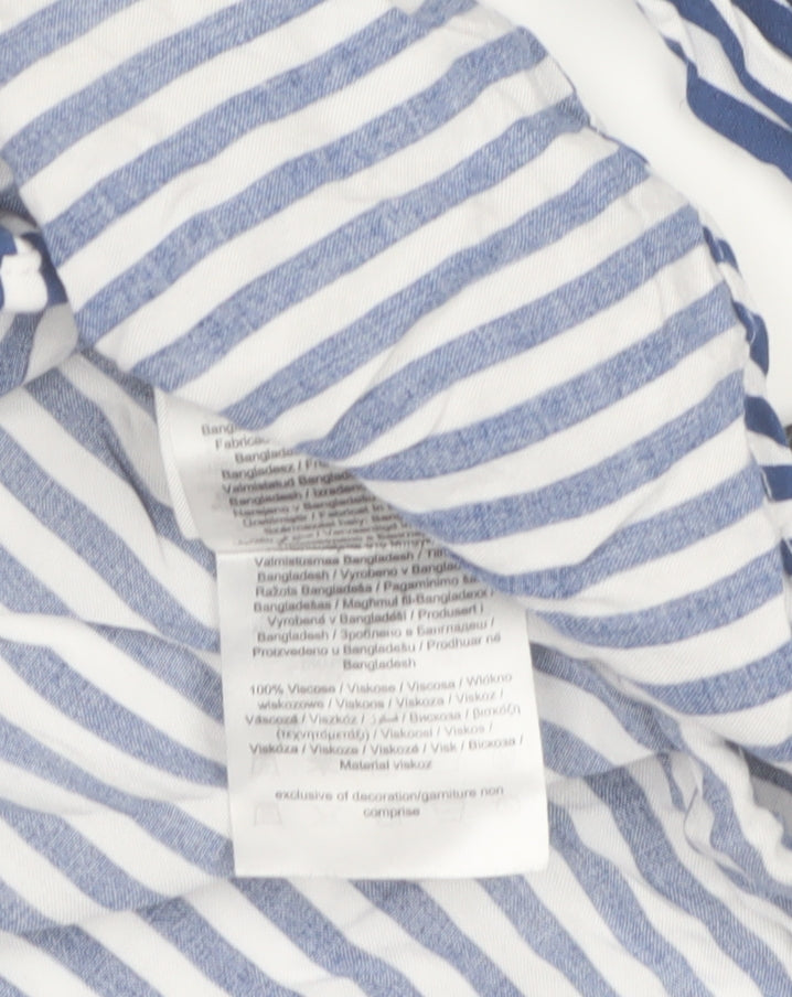 ONLY Women Blue Striped Button-Up Shirt M Viscose Long Sleeve