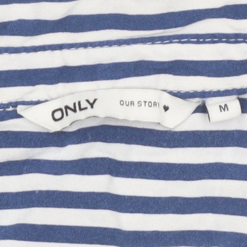 ONLY Women Blue Striped Button-Up Shirt M Viscose Long Sleeve