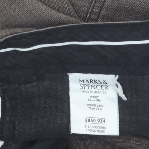 Marks and Spencer Men's Brown Straight Denim Jeans 38W 31L Regular Fit