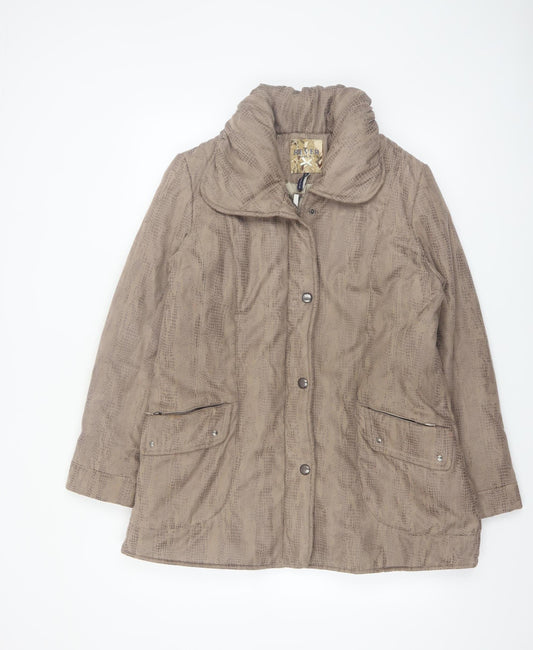 Rever Mile Womens Beige Animal Print Mid-Length Coat Size 16