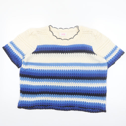 Savida Women Blue Crochet Striped Cropped Blouse Size 16