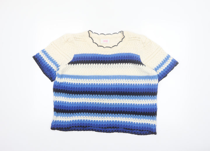 Savida Women Blue Crochet Striped Cropped Blouse Size 16