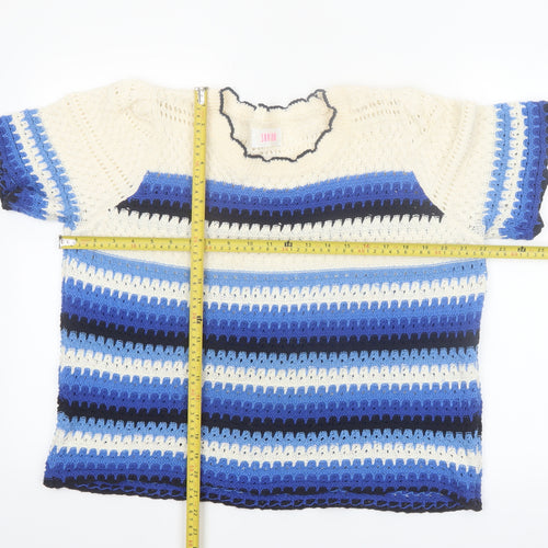 Savida Women Blue Crochet Striped Cropped Blouse Size 16