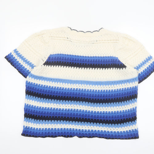 Savida Women Blue Crochet Striped Cropped Blouse Size 16